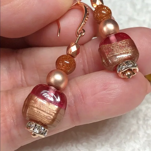 💋✨pretty murano/Italian glass and rose gold earrings - Picture 2 of 10
